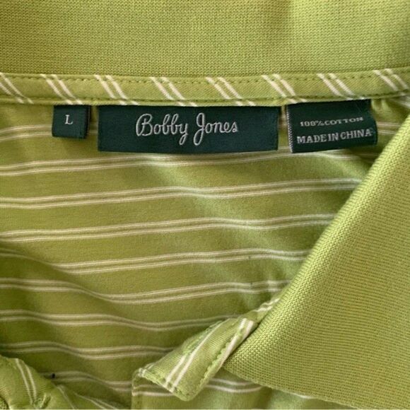 Bobby Jones Green Pima Cotton Striped Golf 3 Button Polo Sz L - Picture 4 of 8